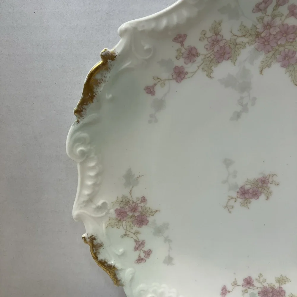 Antique P & B Limoges France Porcelain Plate Pink Floral Gold Scalloped 8.5